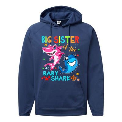 Big Sister Of The Baby Shark Birthday Big Sister Shark Performance Fleece Hoodie