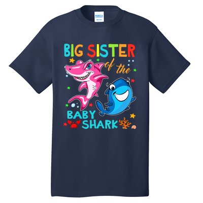 Big Sister Of The Baby Shark Birthday Big Sister Shark Tall T-Shirt