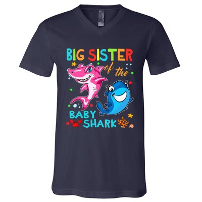 Big Sister Of The Baby Shark Birthday Big Sister Shark V-Neck T-Shirt