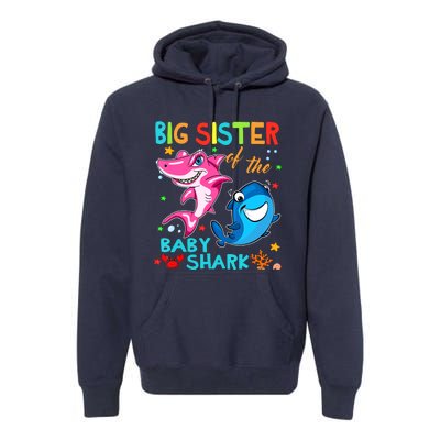 Big Sister Of The Baby Shark Birthday Big Sister Shark Premium Hoodie