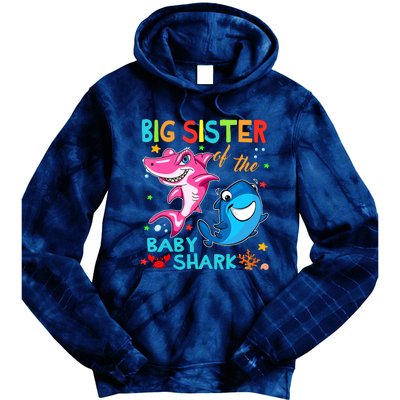 Big Sister Of The Baby Shark Birthday Big Sister Shark Tie Dye Hoodie