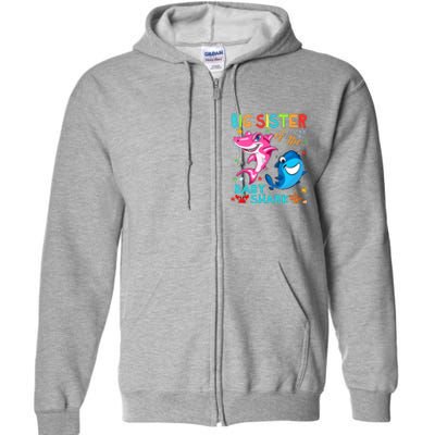 Big Sister Of The Baby Shark Birthday Big Sister Shark Full Zip Hoodie