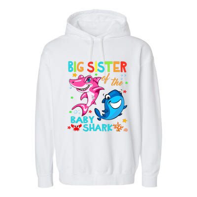 Big Sister Of The Baby Shark Birthday Big Sister Shark Garment-Dyed Fleece Hoodie