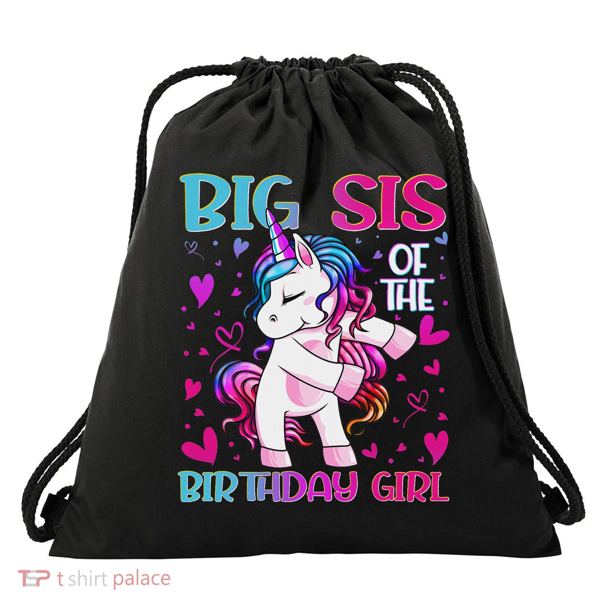 Big Sis Of The Birthday Girl Flossing Unicorn Big Sister Drawstring Bag