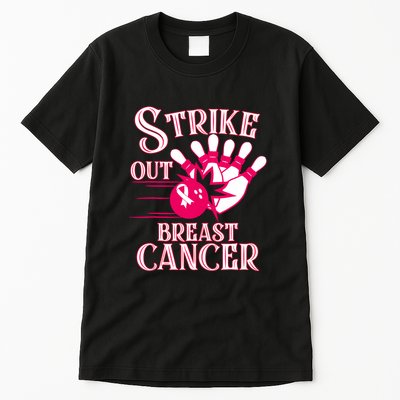 Bowling Strike Out Breast Cancer Awareness Pink Ribbon Gift Tall T-Shirt