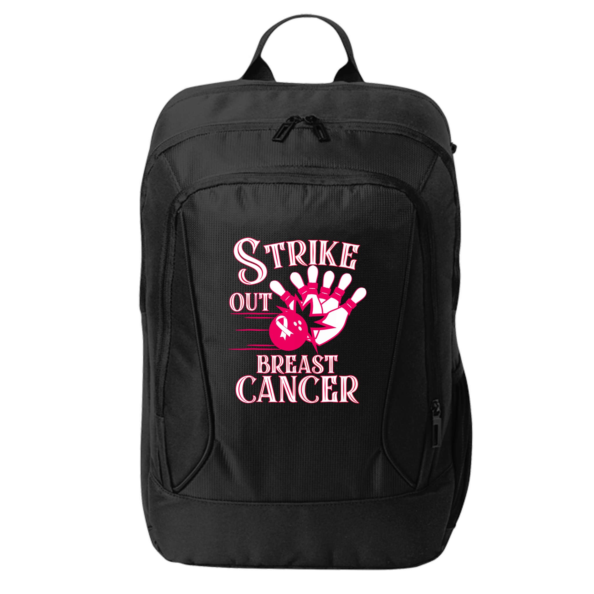 Bowling Strike Out Breast Cancer Awareness Pink Ribbon Gift City Backpack