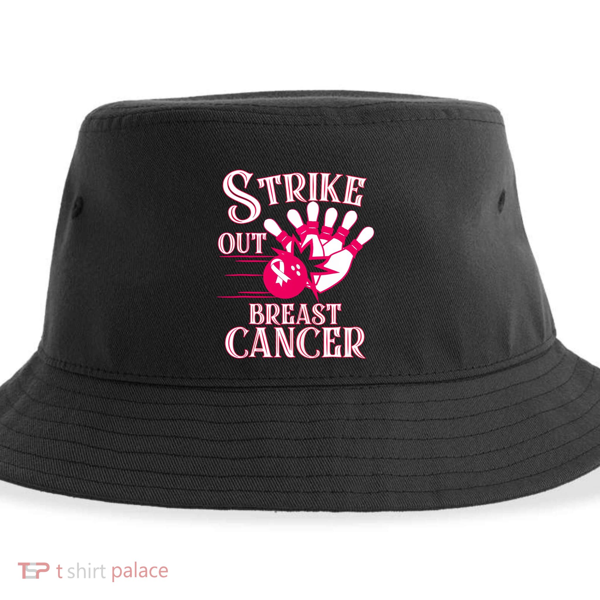 Bowling Strike Out Breast Cancer Awareness Pink Ribbon Gift Sustainable Bucket Hat