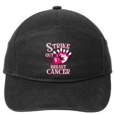 Bowling Strike Out Breast Cancer Awareness Pink Ribbon Gift 7-Panel Snapback Hat