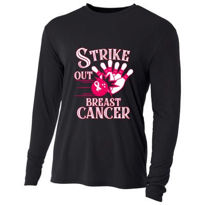 Bowling Strike Out Breast Cancer Awareness Pink Ribbon Gift Cooling Performance Long Sleeve Crew