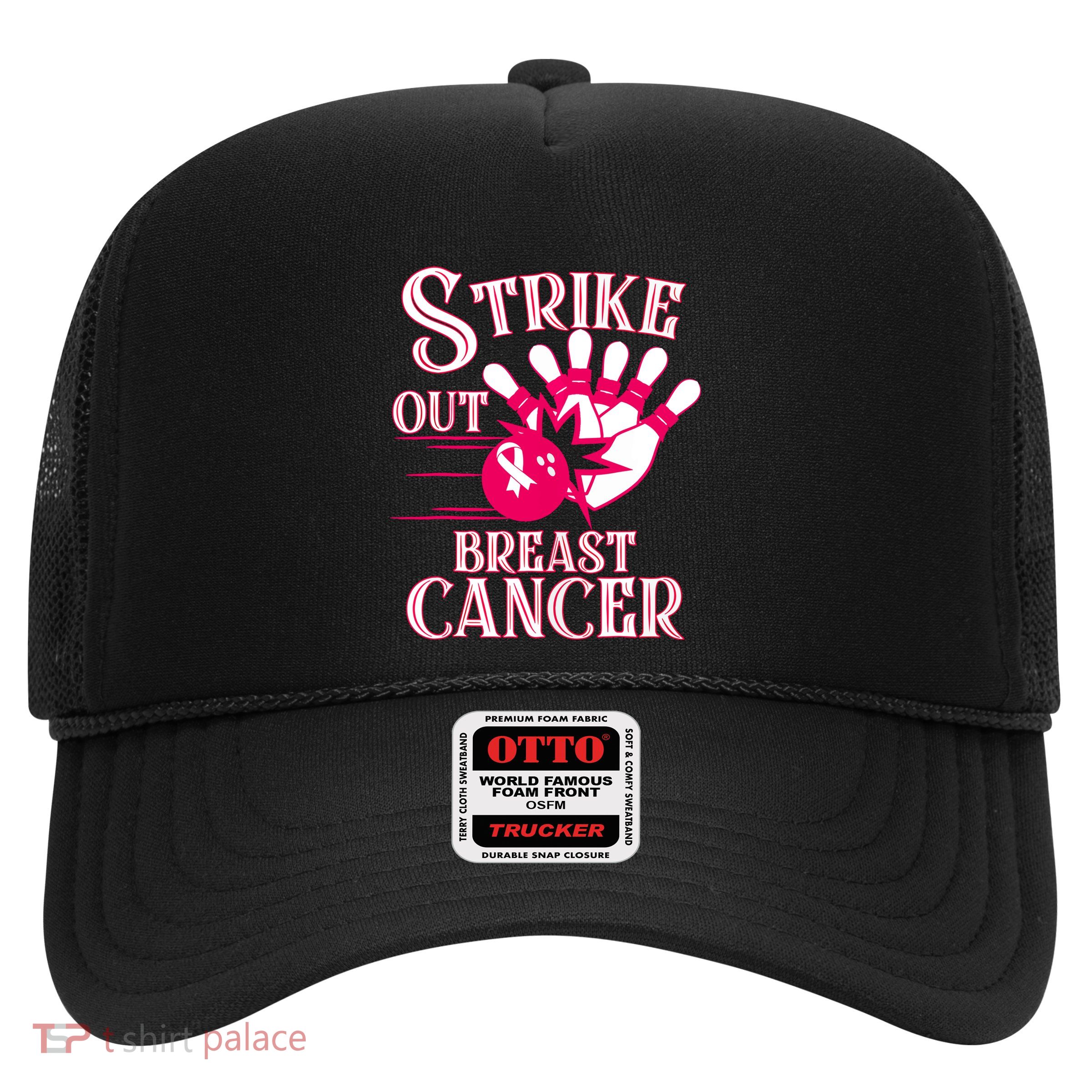 Bowling Strike Out Breast Cancer Awareness Pink Ribbon Gift Trucker Hat