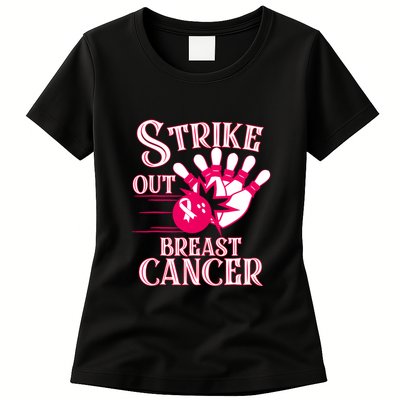 Bowling Strike Out Breast Cancer Awareness Pink Ribbon Gift Womens T-Shirt