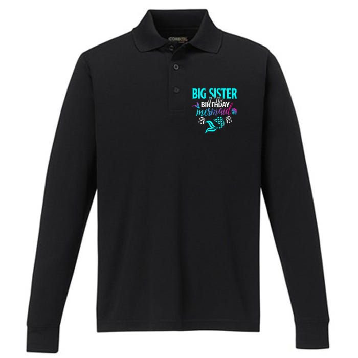 Big Sister Of The Birthday Mermaid Matching Family Performance Long Sleeve Polo