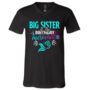 Big Sister Of The Birthday Mermaid Matching Family V-Neck T-Shirt