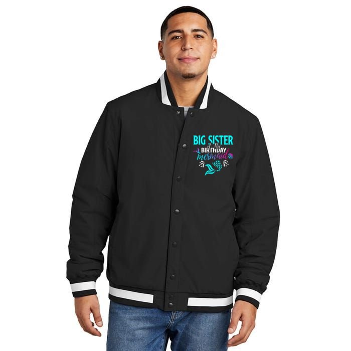 Big Sister Of The Birthday Mermaid Matching Family Insulated Varsity Jacket