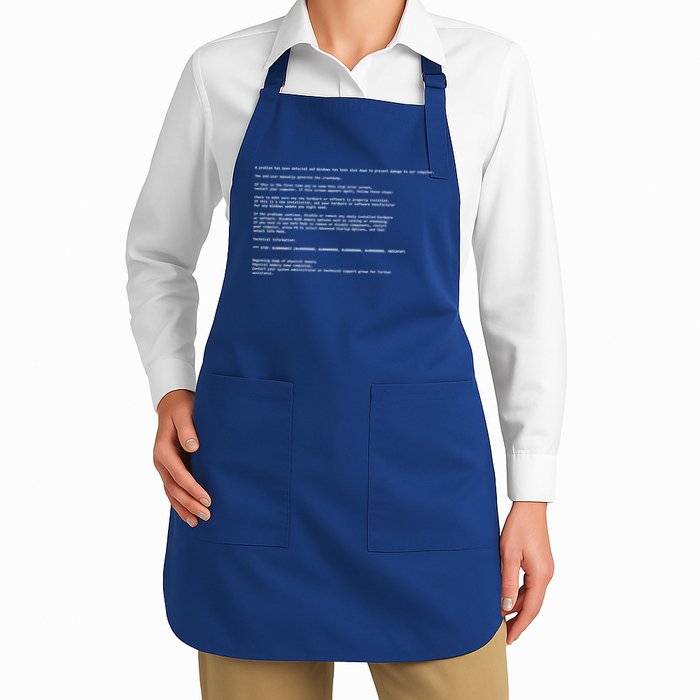 BSOD Computer Error Blue Screen Of Death Full-Length Apron With Pockets