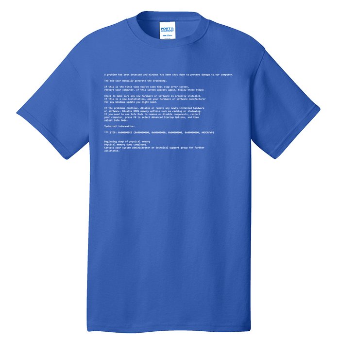 BSOD Computer Error Blue Screen Of Death Tall T-Shirt