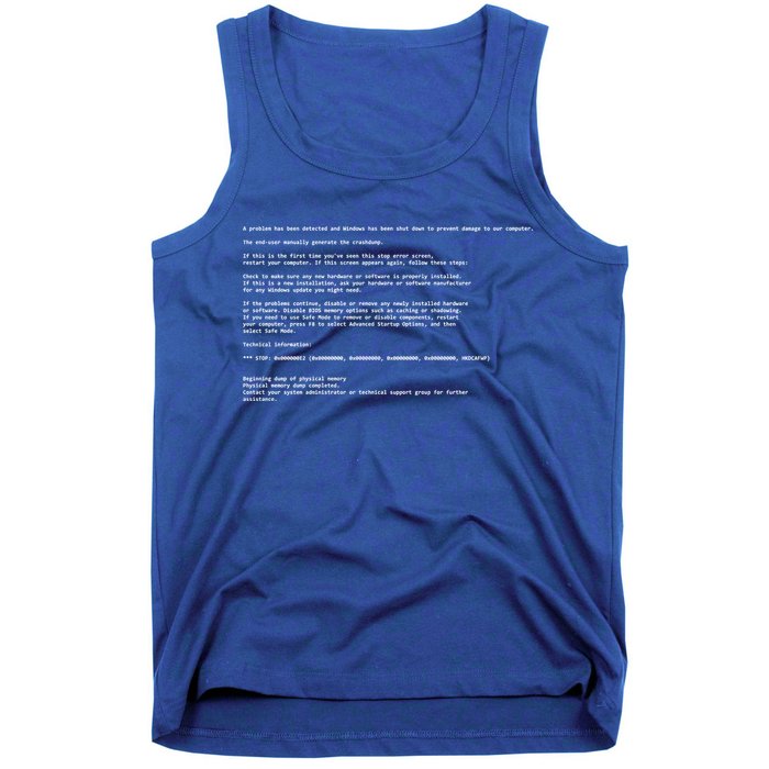 BSOD Computer Error Blue Screen Of Death Tank Top
