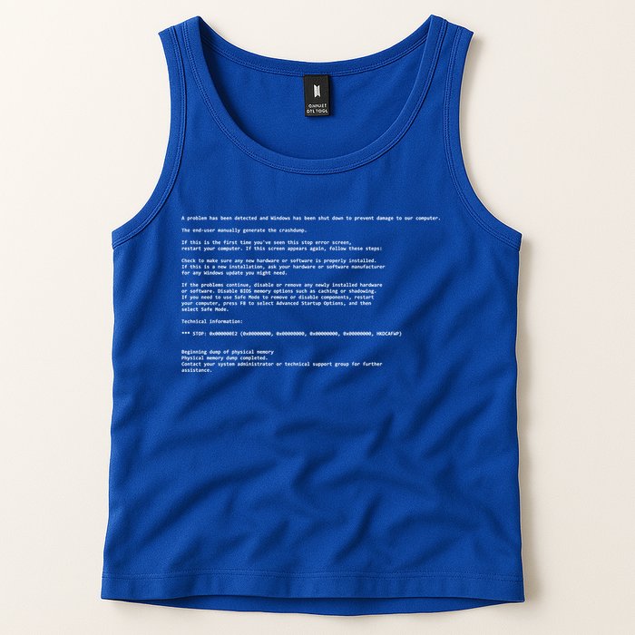 BSOD Computer Error Blue Screen Of Death Tank Top