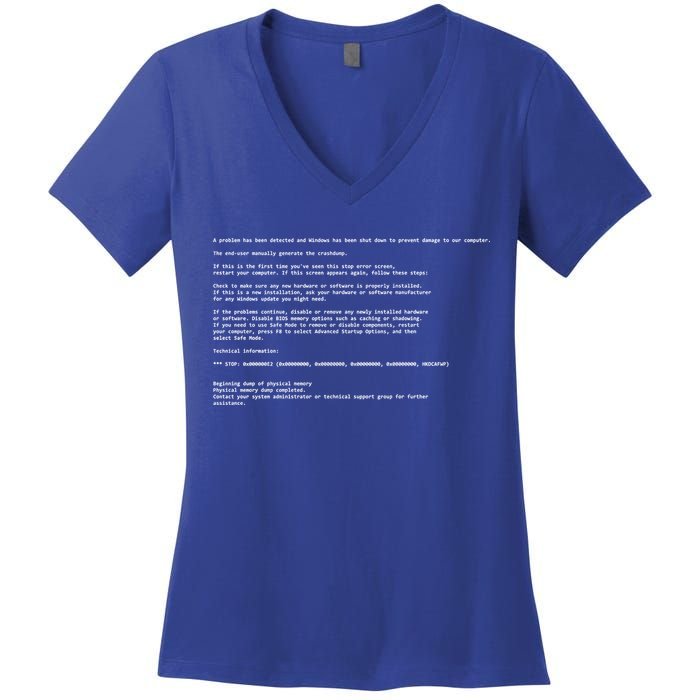 BSOD Computer Error Blue Screen Of Death Women's V-Neck T-Shirt
