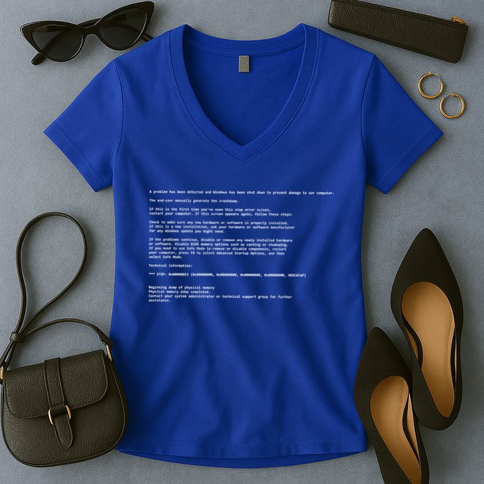 BSOD Computer Error Blue Screen Of Death Women's V-Neck T-Shirt