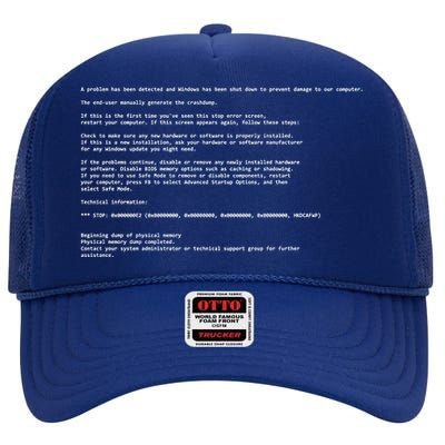 BSOD Computer Error Blue Screen Of Death High Crown Mesh Back Trucker Hat