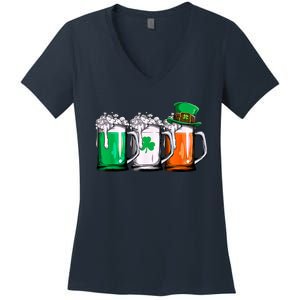 Beer St Patricks Day Leprechaun Men Women Irish Ireland Flag Women's V-Neck T-Shirt