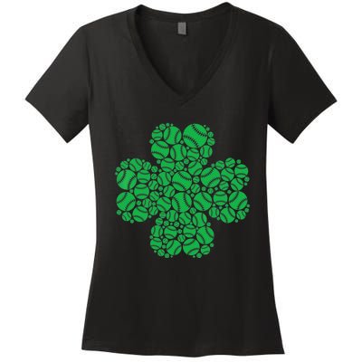 Baseball St Patrick's Day Four Leaf Clover Irish Boy Women's V-Neck T-Shirt