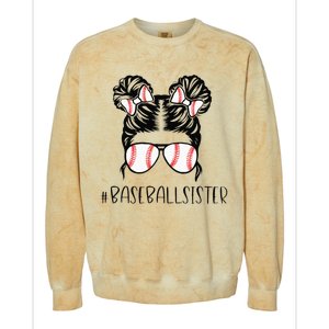 Baseball Sister Proud Sister Messy Bun Baseball Sunglasses Colorblast Crewneck Sweatshirt