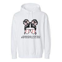 Baseball Sister Proud Sister Messy Bun Baseball Sunglasses Garment-Dyed Fleece Hoodie