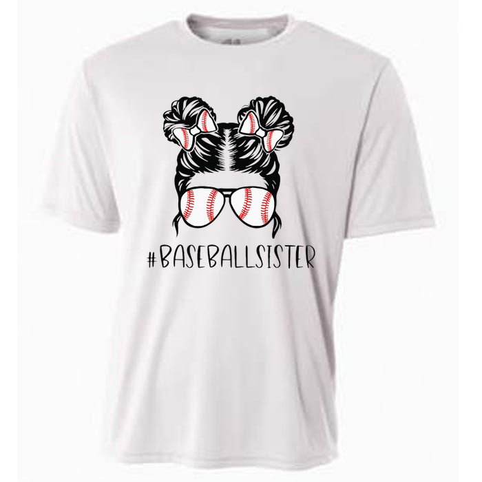 Baseball Sister Proud Sister Messy Bun Baseball Sunglasses Cooling Performance Crew T-Shirt