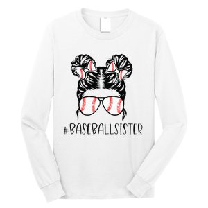 Baseball Sister Proud Sister Messy Bun Baseball Sunglasses Long Sleeve Shirt