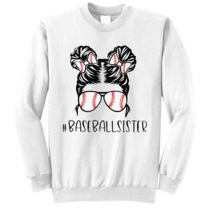 Baseball Sister Proud Sister Messy Bun Baseball Sunglasses Sweatshirt