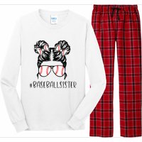 Baseball Sister Proud Sister Messy Bun Baseball Sunglasses Long Sleeve Pajama Set