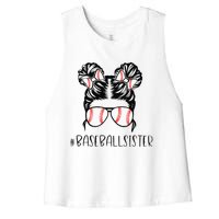 Baseball Sister Proud Sister Messy Bun Baseball Sunglasses Women's Racerback Cropped Tank