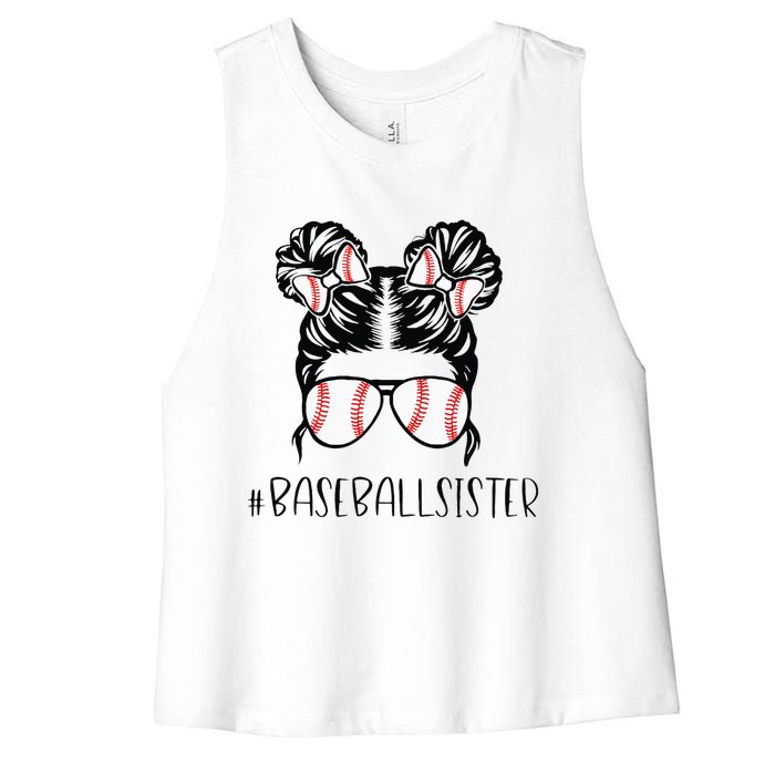 Baseball Sister Proud Sister Messy Bun Baseball Sunglasses Women's Racerback Cropped Tank