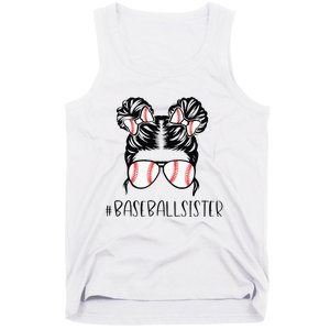 Baseball Sister Proud Sister Messy Bun Baseball Sunglasses Tank Top