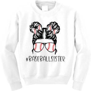 Baseball Sister Proud Sister Messy Bun Baseball Sunglasses Kids Sweatshirt