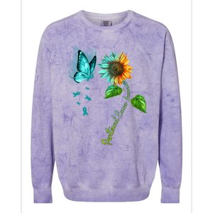 Butterfly Sunflower Peritoneal Cancer Awareness Gift Colorblast Crewneck Sweatshirt