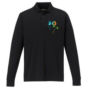 Butterfly Sunflower Peritoneal Cancer Awareness Gift Performance Long Sleeve Polo