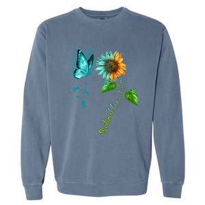 Butterfly Sunflower Peritoneal Cancer Awareness Gift Garment-Dyed Sweatshirt