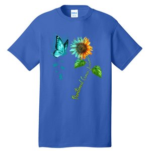 Butterfly Sunflower Peritoneal Cancer Awareness Gift Tall T-Shirt