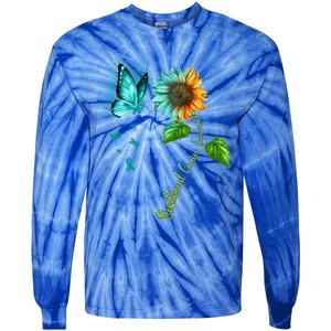 Butterfly Sunflower Peritoneal Cancer Awareness Gift Tie-Dye Long Sleeve Shirt