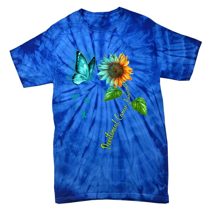 Butterfly Sunflower Peritoneal Cancer Awareness Gift Tie-Dye T-Shirt