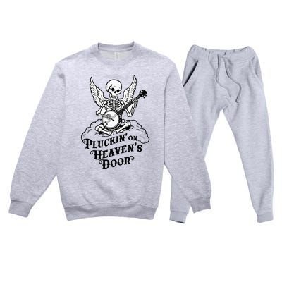 Banjo Skeleton Pluckin On Heavens Door Country Bluegrass Premium Crewneck Sweatsuit Set