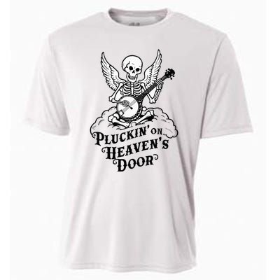 Banjo Skeleton Pluckin On Heavens Door Country Bluegrass Cooling Performance Crew T-Shirt