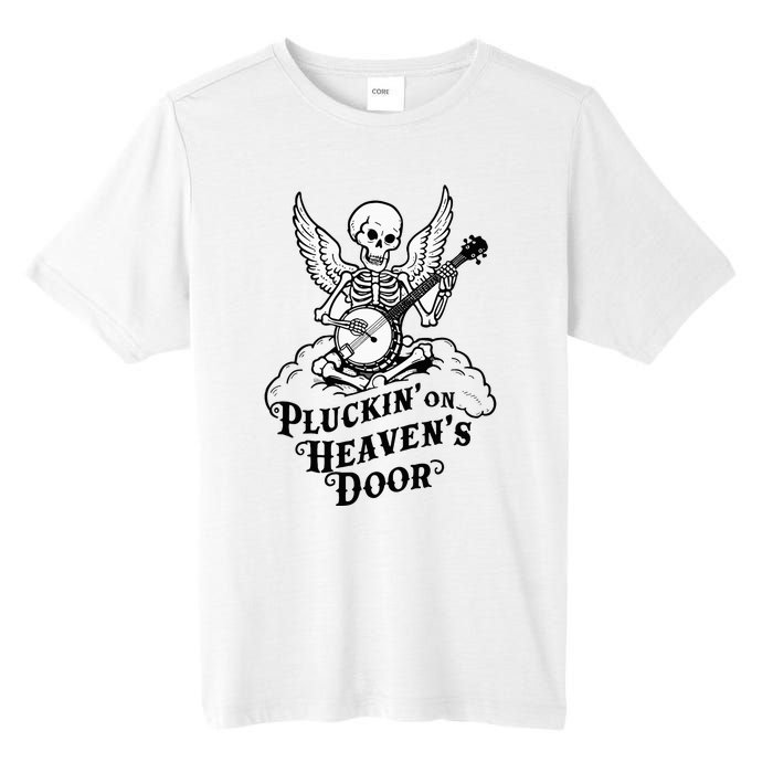 Banjo Skeleton Pluckin On Heavens Door Country Bluegrass Tall Fusion ChromaSoft Performance T-Shirt