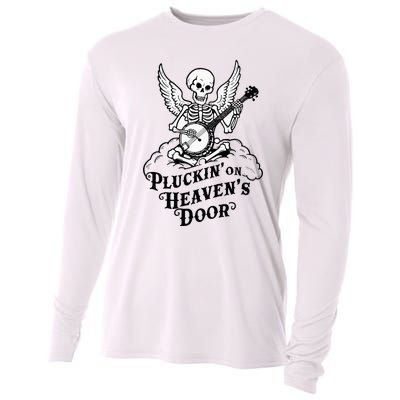 Banjo Skeleton Pluckin On Heavens Door Country Bluegrass Cooling Performance Long Sleeve Crew