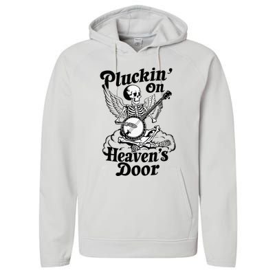 Banjo Skeleton Pluckin On Heavens Door Country Bluegrass Performance Fleece Hoodie