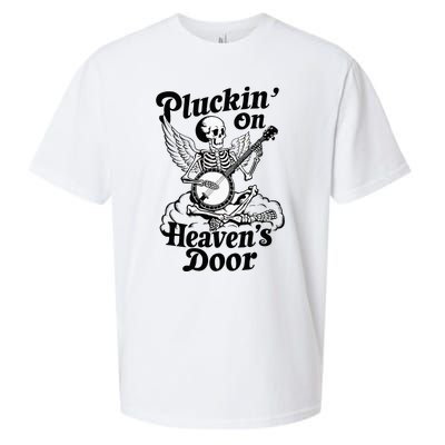 Banjo Skeleton Pluckin On Heavens Door Country Bluegrass Sueded Cloud Jersey T-Shirt