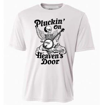 Banjo Skeleton Pluckin On Heavens Door Country Bluegrass Cooling Performance Crew T-Shirt